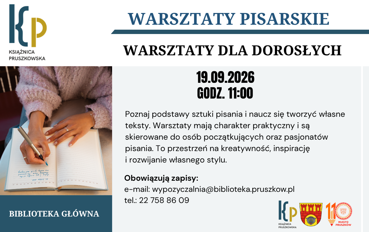 Rozpocznij przygodę z&nbsp;pisaniem na&nbsp;warsztatach pisarskich dla dorosłych w&nbsp;bibliotece w&nbsp;Pruszkowie