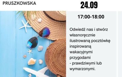 Plakat na temat tworzenia swojej pocztówki wakacyjnej w Filii nr 5
