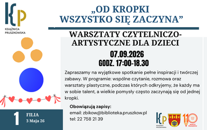 Zapraszamy na wyjątkowe spotkanie w Filii nr 1, pełne inspiracji i twórczej zabawy. W programie: wspólne czytanie, rozmowa oraz warsztaty plastyczne, podczas których odkryjemy, że każdy ma w sobie talent, a wielkie pomysły często zaczynają się od jednej k